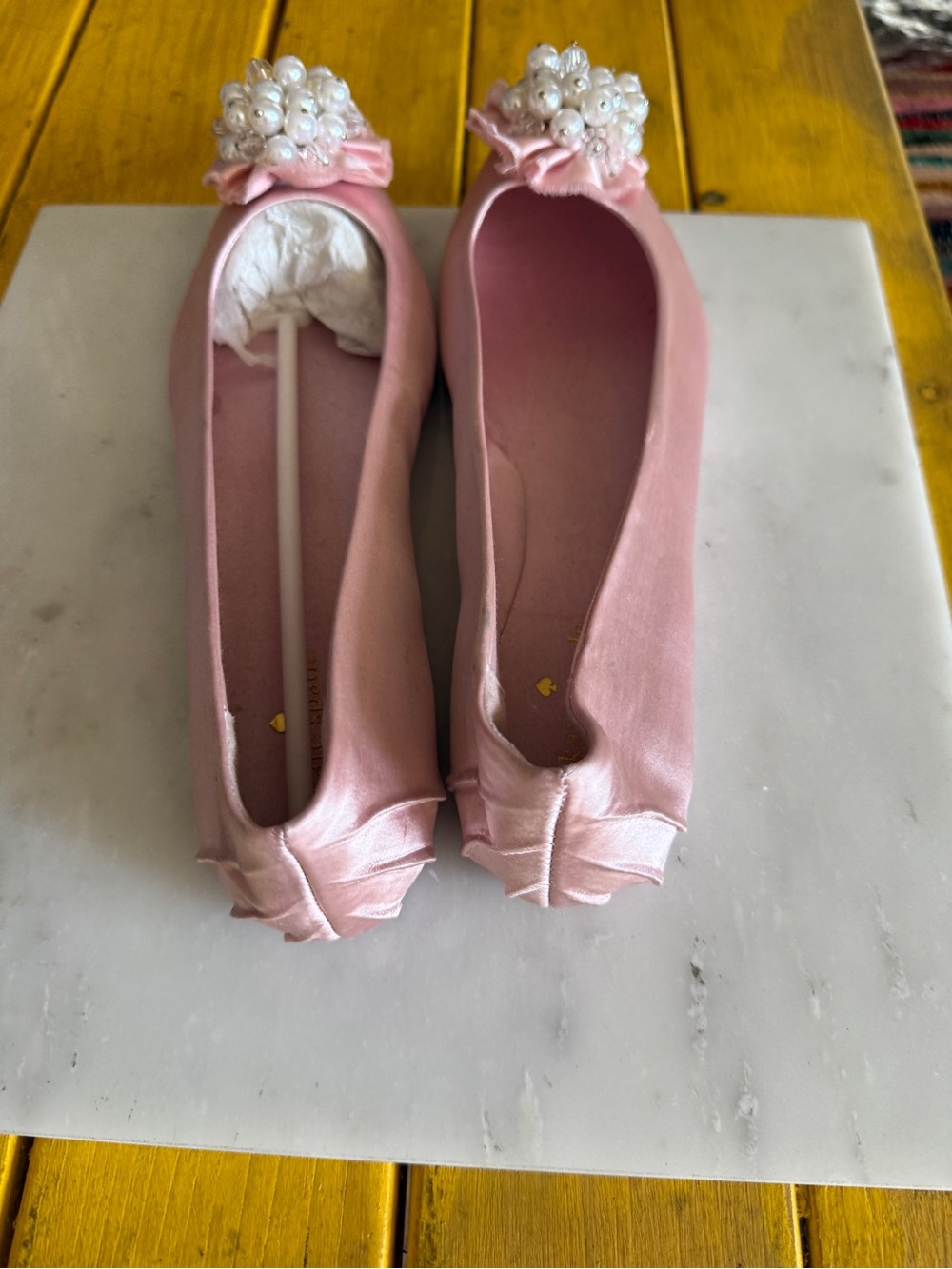 Kate Spade New York Pink Satin Pearl Embellished Ballet Flats | Size 8 - Picture 3 of 9